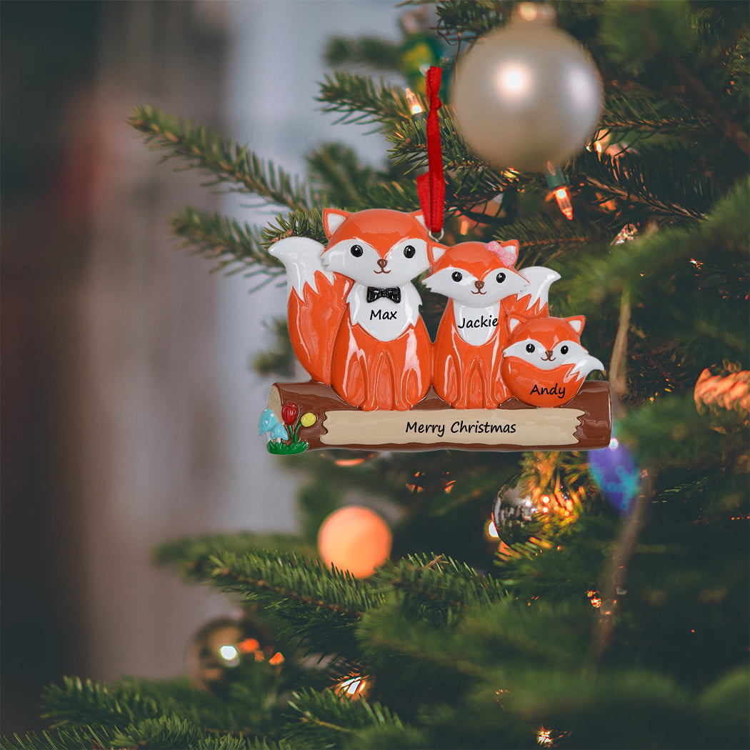 Personalized Fox Family of 3 Ornament