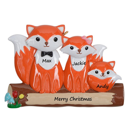 Personalized Fox Family of 3 Ornament