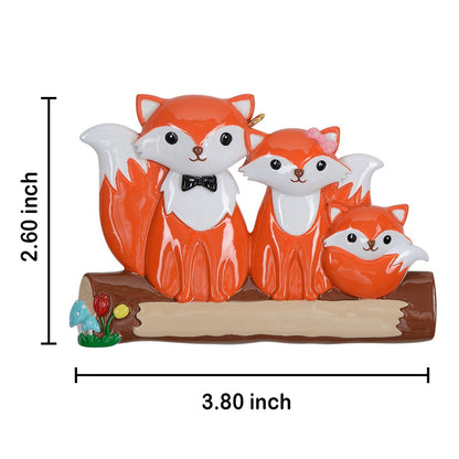 Personalized Fox Family of 3 Ornament