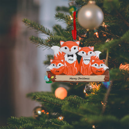 Personalized Fox Family of 4 Ornament