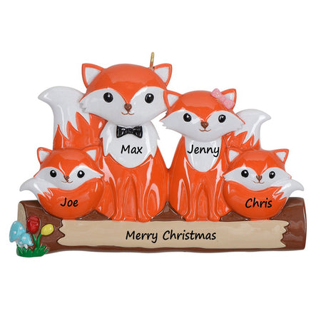 Personalized Fox Family of 4 Ornament