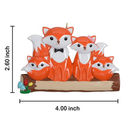 Personalized Fox Family of 4 Ornament