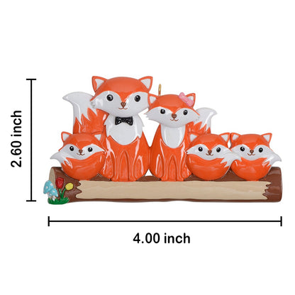 Personalized Fox Family of 5 Ornament