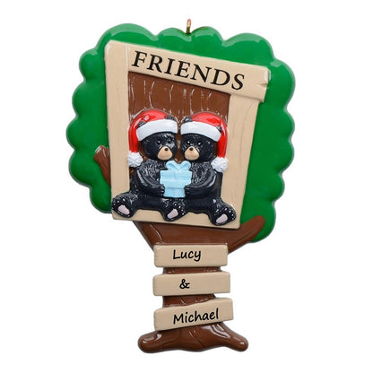 Personalized Friends of 2 Black Bear Ornament