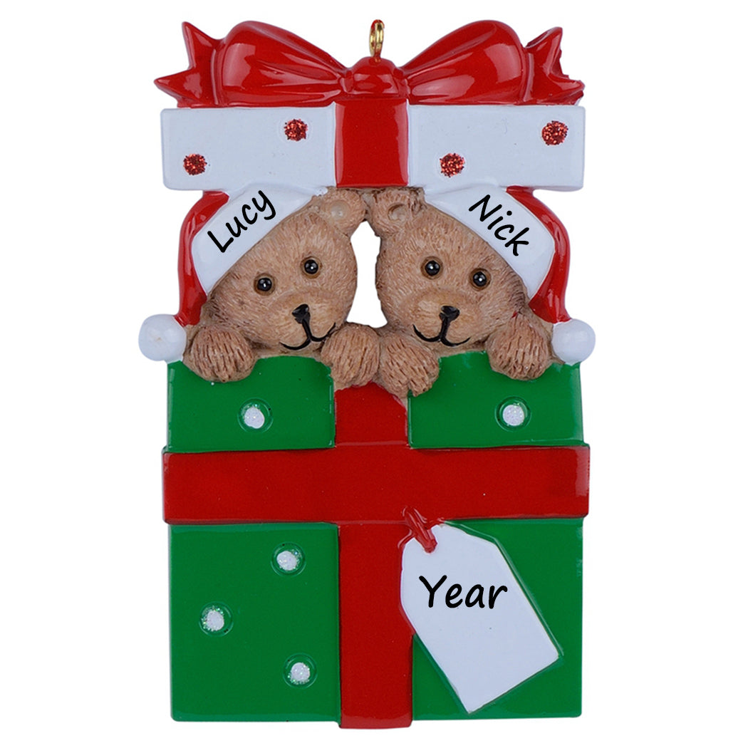 Personalized Gift Box Bear Family of 2 Christmas Ornament