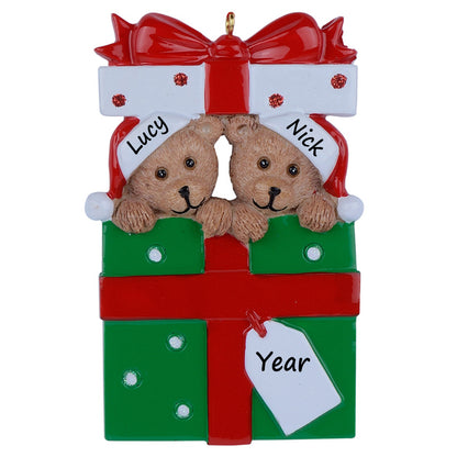 Personalized Gift Box Bear Family of 2 Christmas Ornament