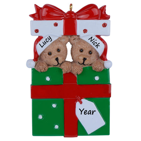 Personalized Gift Box Bear Family of 2 Christmas Ornament