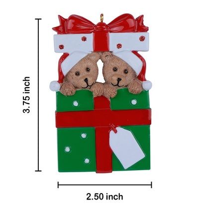 Personalized Gift Box Bear Family of 2 Christmas Ornament