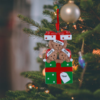 Personalized Gift Box Bear Family of 3 Christmas Ornament