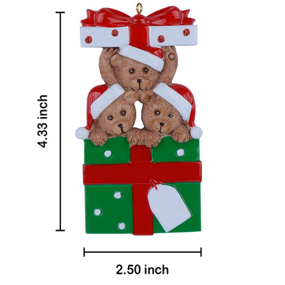 Personalized Gift Box Bear Family of 3 Christmas Ornament