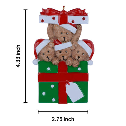 Personalized Gift Box Bear Family of 4 Christmas Ornament