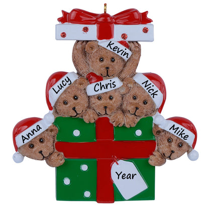 Personalized Gift Box Bear Family of 6 Christmas Ornament
