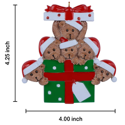 Personalized Gift Box Bear Family of 6 Christmas Ornament
