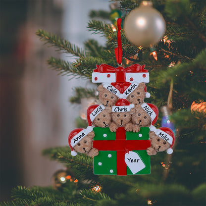 Personalized Gift Box Bear Family of 7 Christmas Ornament