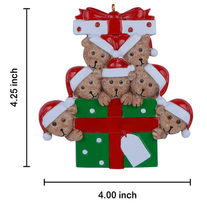 Personalized Gift Box Bear Family of 7 Christmas Ornament