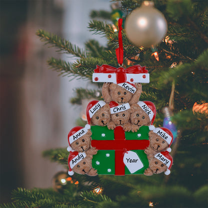 Personalized Gift Box Bear Family of 8 Christmas Ornament