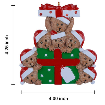 Personalized Gift Box Bear Family of 8 Christmas Ornament