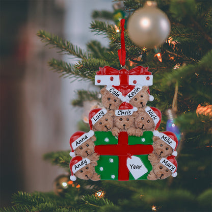 Personalized Gift Box Bear Family of 9 Christmas Ornament