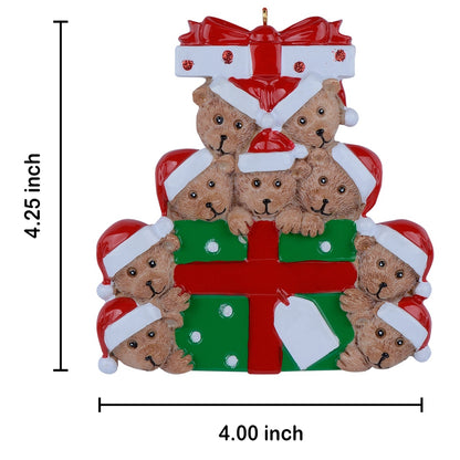 Personalized Gift Box Bear Family of 9 Christmas Ornament