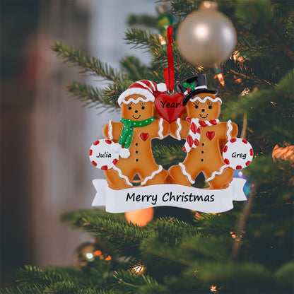 Personalized Gingerbread Family of 2 Christmas Ornament
