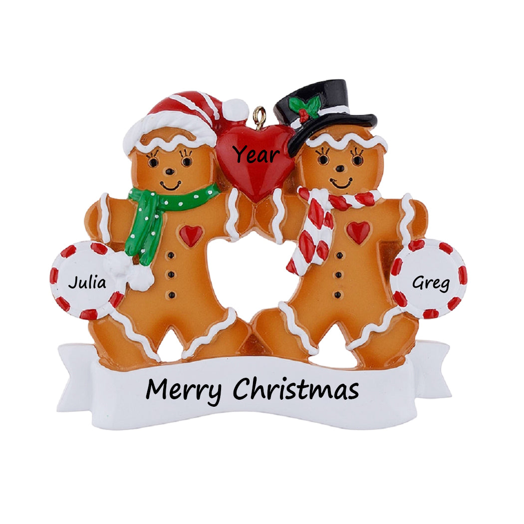 Personalized Gingerbread Family of 2 Christmas Ornament