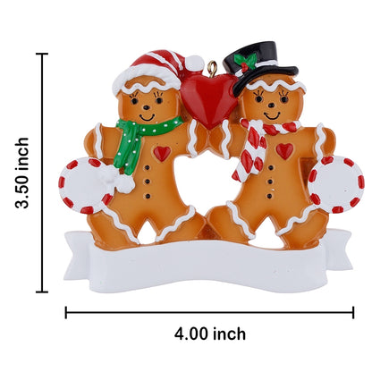 Personalized Gingerbread Family of 2 Christmas Ornament