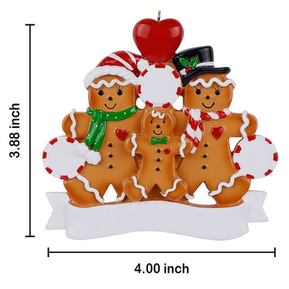Personalized Gingerbread Family of 3 Christmas Ornament