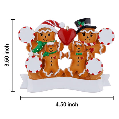 Personalized Gingerbread Family of 4 Christmas Ornament