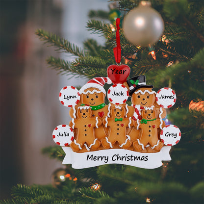 Personalized Gingerbread Family of 5 Christmas Ornament