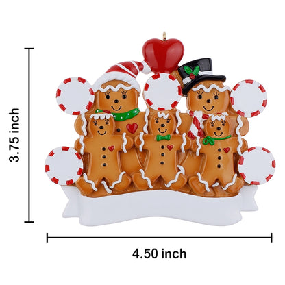 Personalized Gingerbread Family of 5 Christmas Ornament