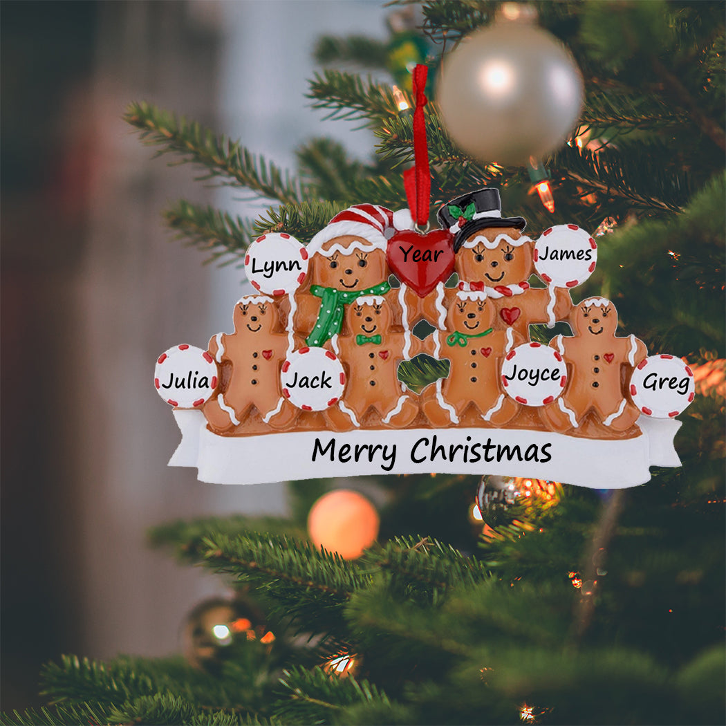 Personalized Gingerbread Family of 6 Christmas Ornament