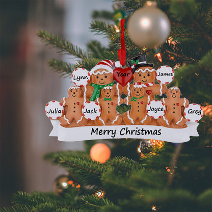 Personalized Gingerbread Family of 6 Christmas Ornament