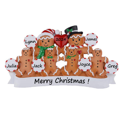 Personalized Gingerbread Family of 6 Christmas Ornament