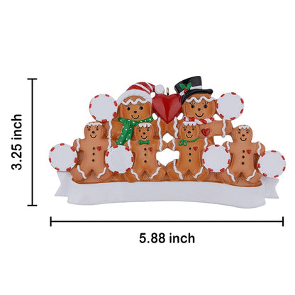 Personalized Gingerbread Family of 6 Christmas Ornament
