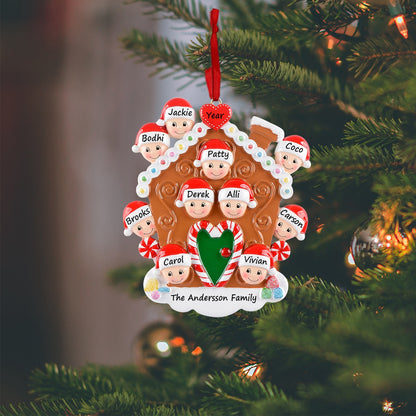 Personalized Gingerbread House Family of 10 Christmas Ornament