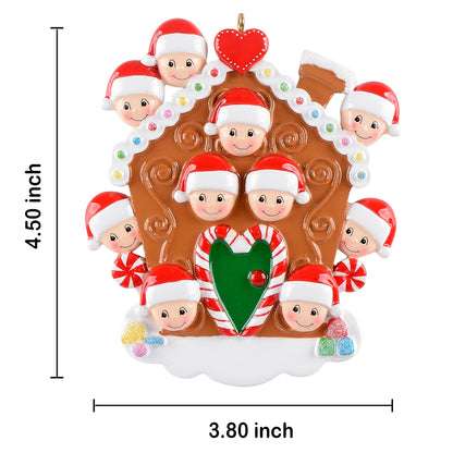 Personalized Gingerbread House Family of 10 Christmas Ornament