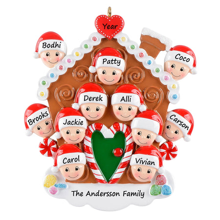 Personalized Gingerbread House Family of 11 Christmas Ornament
