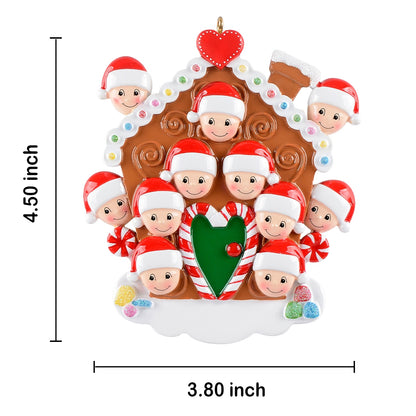 Personalized Gingerbread House Family of 11 Christmas Ornament