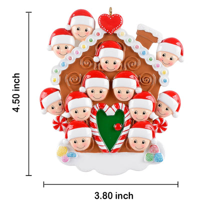 Personalized Gingerbread House Family of 12 Christmas Ornament