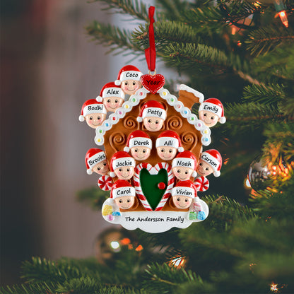 Personalized Gingerbread House Family of 13 Christmas Ornament