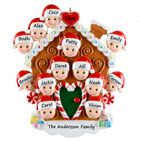 Personalized Gingerbread House Family of 13 Christmas Ornament