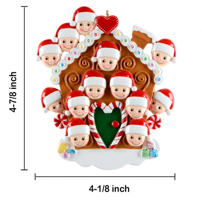 Personalized Gingerbread House Family of 13 Christmas Ornament