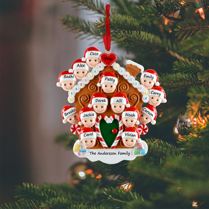 Personalized Gingerbread House Family of 14 Christmas Ornament