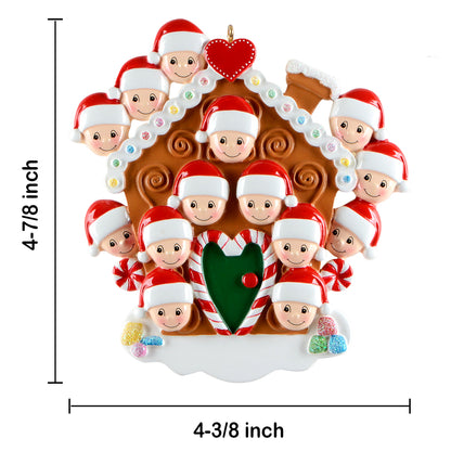 Personalized Gingerbread House Family of 14 Christmas Ornament