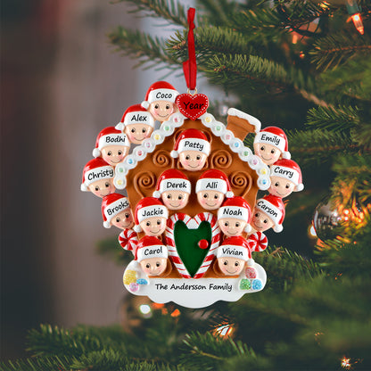 Personalized Gingerbread House Family of 15 Christmas Ornament