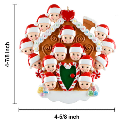 Personalized Gingerbread House Family of 15 Christmas Ornament
