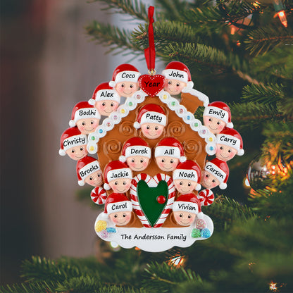 Personalized Gingerbread House Family of 16 Christmas Ornament