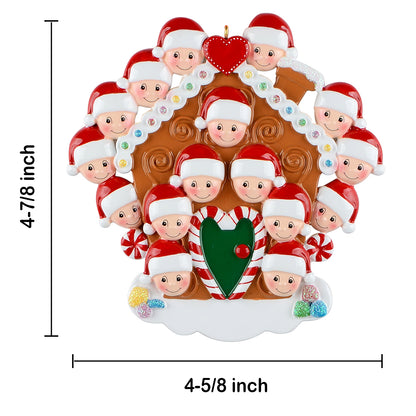 Personalized Gingerbread House Family of 16 Christmas Ornament