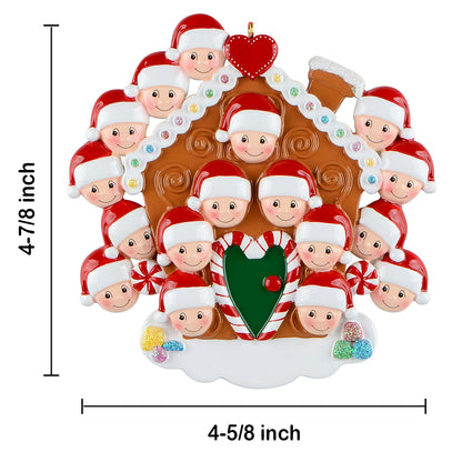 Personalized Gingerbread House Family of 17 Christmas Ornament