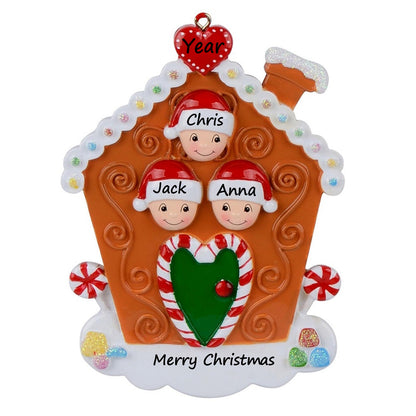 Personalized Gingerbread House Family of 3 Christmas Ornament